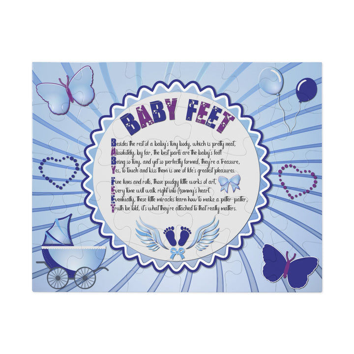 Baby Feet Acrostic Poem Puzzle - Blue Swirl - Tin Box