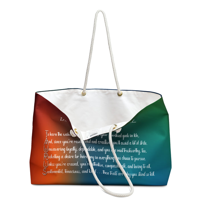 Weekender Bag with Acrostic Poem Spelling out "Taurus"