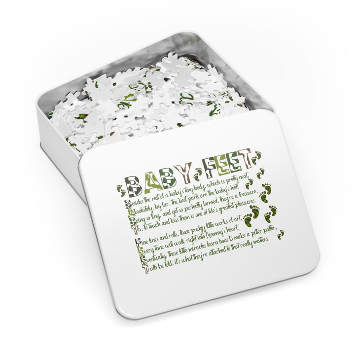 Baby Feet Acrostic Poem Jigsaw Puzzle - Camo - Tin Box - No Personalization