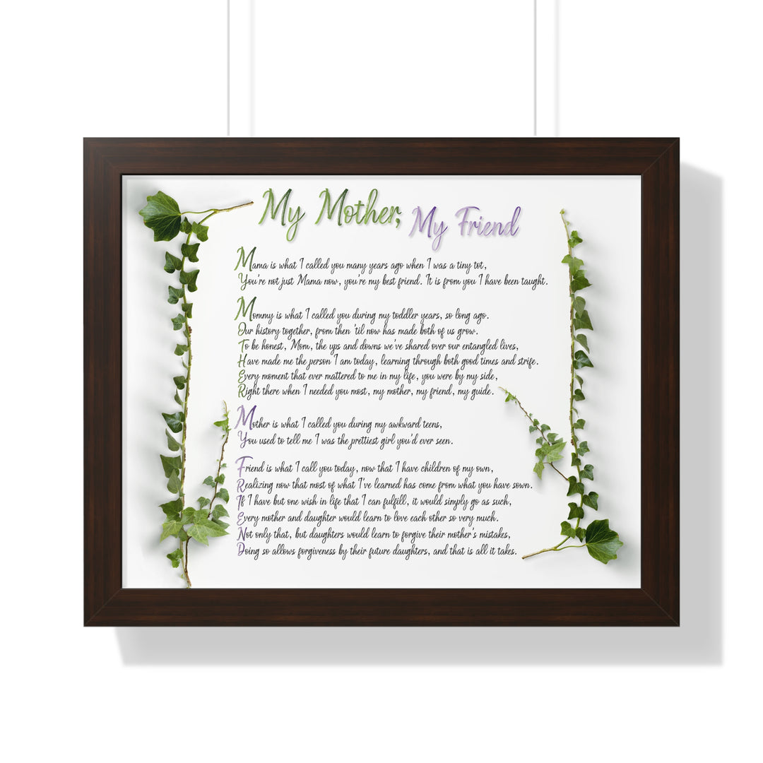 "My Mother, My Friend" Framed Acrostic Poem Print - Soft