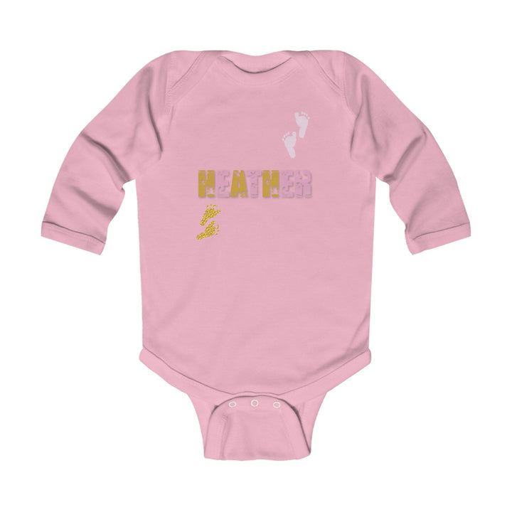 Baby Feet Acrostic Poem Infant Long Sleeve Bodysuit -Pink-Gold Footprints