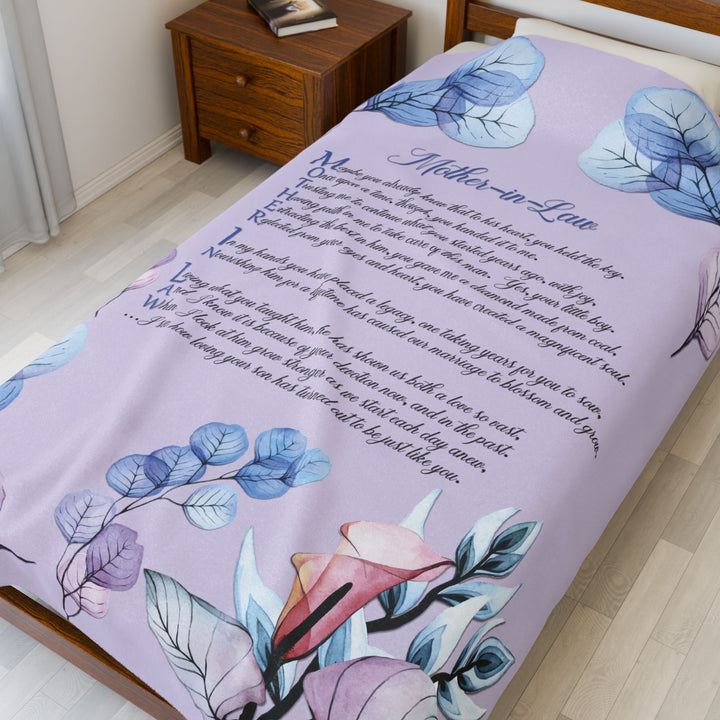Mother-in-Law Acrostic Poem Velveteen Plush Blanket - Transparent Flowers