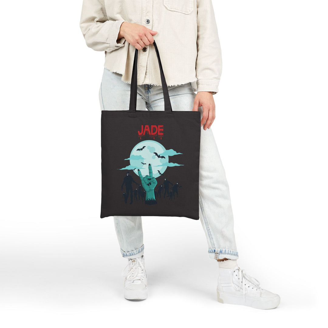 Happy Halloween Canvas Candy Tote Bag - Zombie - Personalized