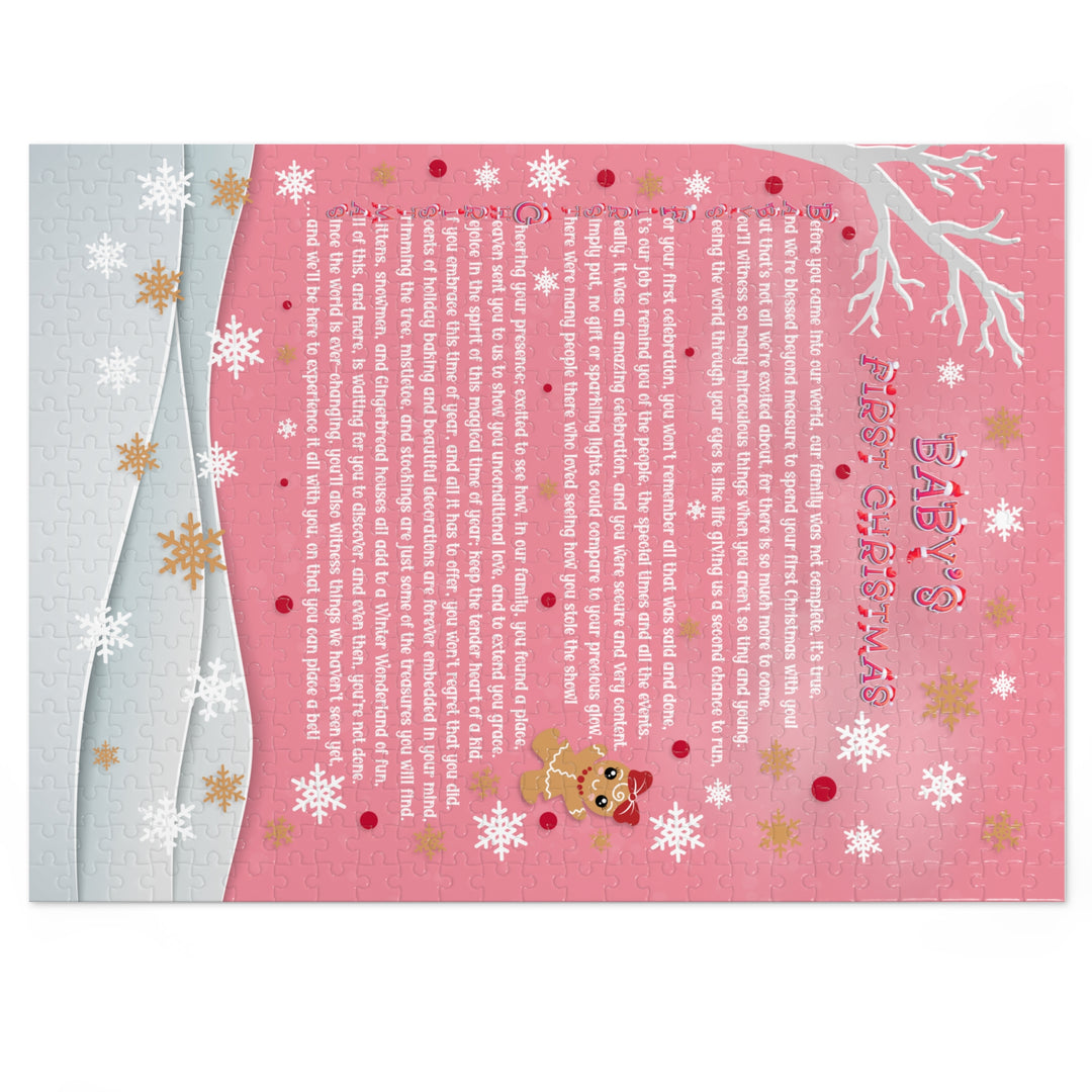 Baby's First Christmas Acrostic Poem Jigsaw Puzzle - Gingerbread - Pink - Tin Box