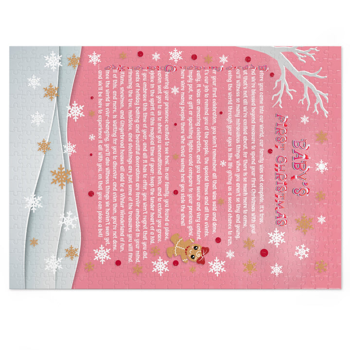 Baby's First Christmas Acrostic Poem Jigsaw Puzzle - Gingerbread - Pink - Tin Box
