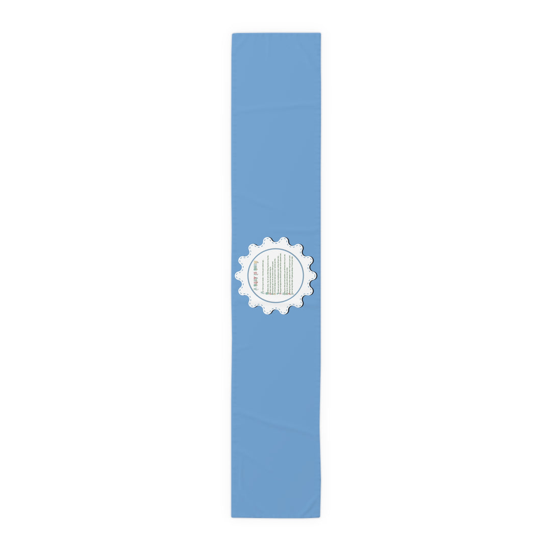 “A Baby is Born” Table Runner - Baby Items Font - Blue - No Personalization