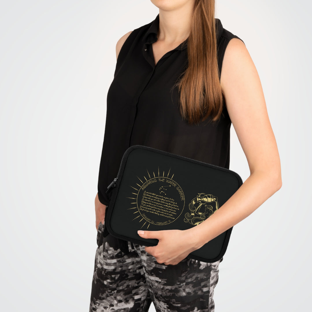 Aquarius Acrostic Poem Neoprene Laptop Sleeve - Solid Black Back