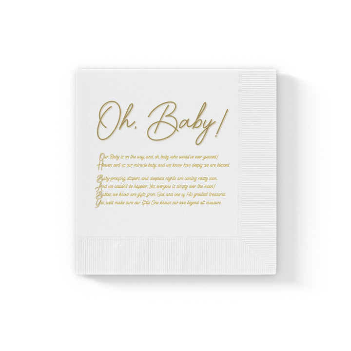 "Oh, Baby!" White Coined Napkins Baby Shower Napkins - No Personalization