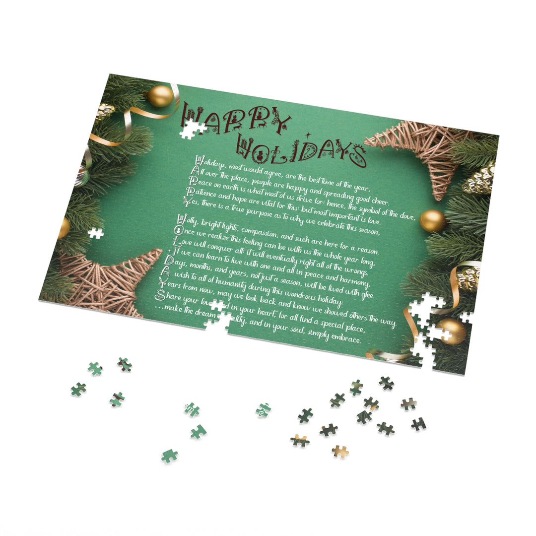 Happy Holidays Acrostic Poem Puzzle - Green Boho - Tin Box