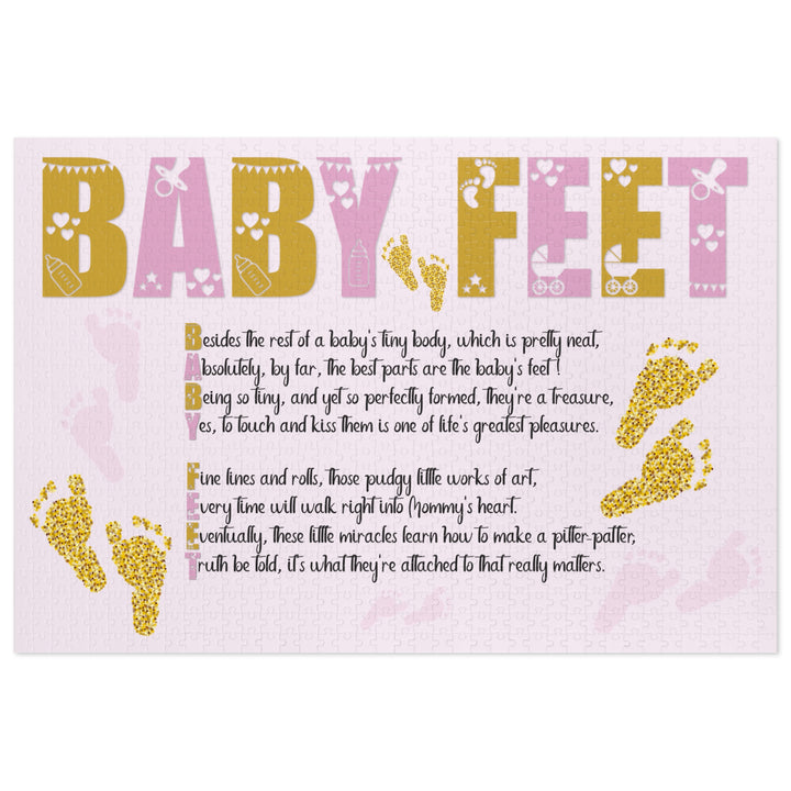Baby Feet Acrostic Poem Puzzle - Pink and Gold - Tin Box - No Personalization