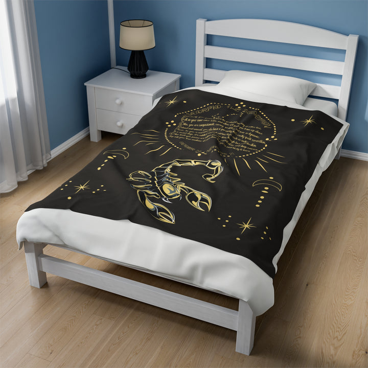 Written in the Stars Velveteen plush blanket with acrostic poem spelling out "Scorpio"