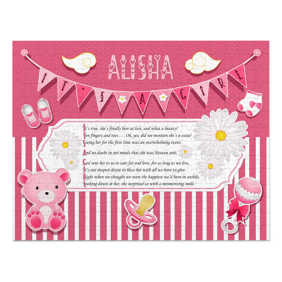 It's a Girl Acrostic Poem Puzzle - Banner and Stripes - Personalized