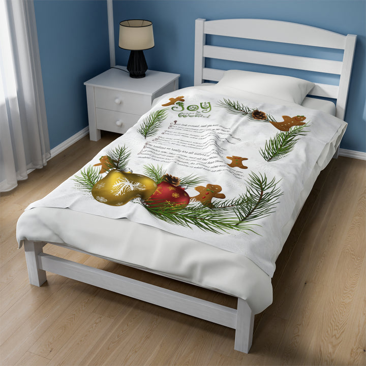 It's Just a Phrase Velveteen Plush Blanket - Gingerbread Design with Acrostic Poem "Joy to the World" - Gingerbread