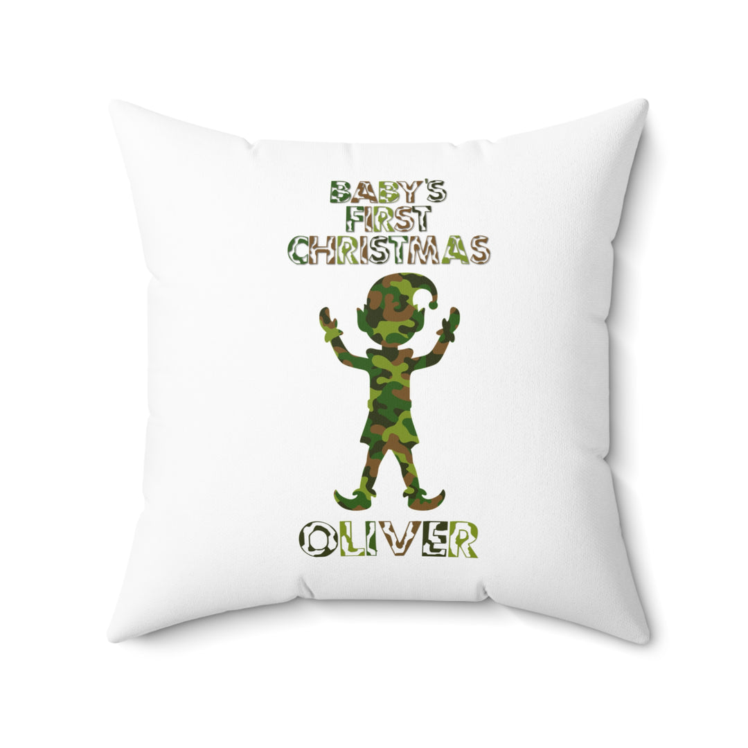 "Baby's First Christmas" Acrostic Poem Pillow - Camo Elf - Personalized