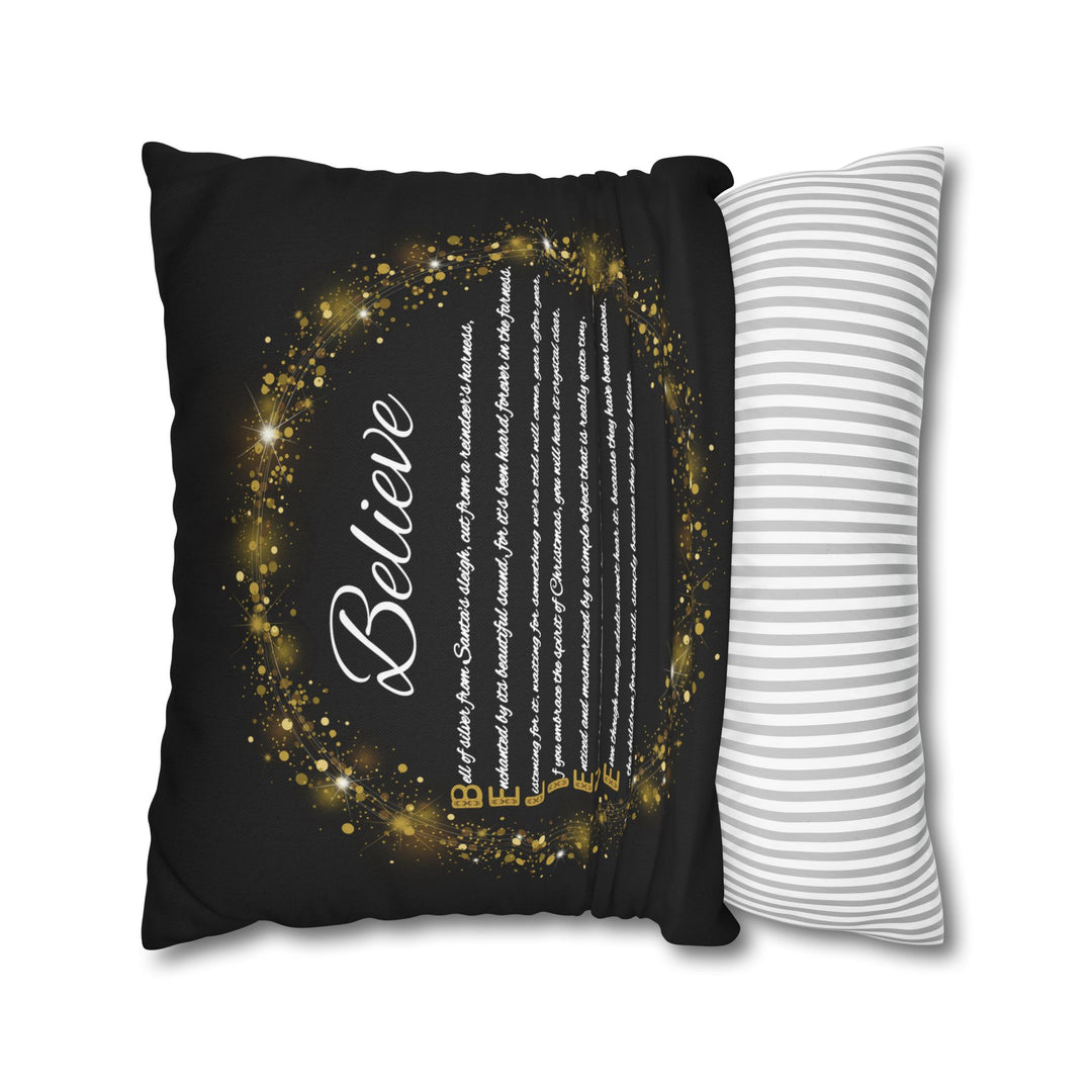 "Believe" Acrostic Poem Pillow Cover from "Learn, Lead, Believe" Collection - Black