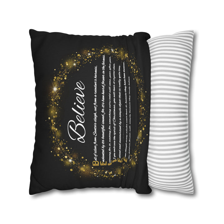 "Believe" Acrostic Poem Pillow Cover from "Learn, Lead, Believe" Collection - Black