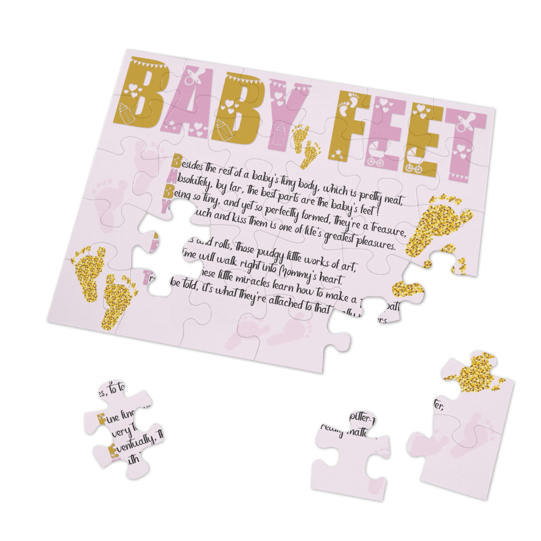 Baby Feet Acrostic Poem Puzzle - Pink and Gold - Tin Box - No Personalization