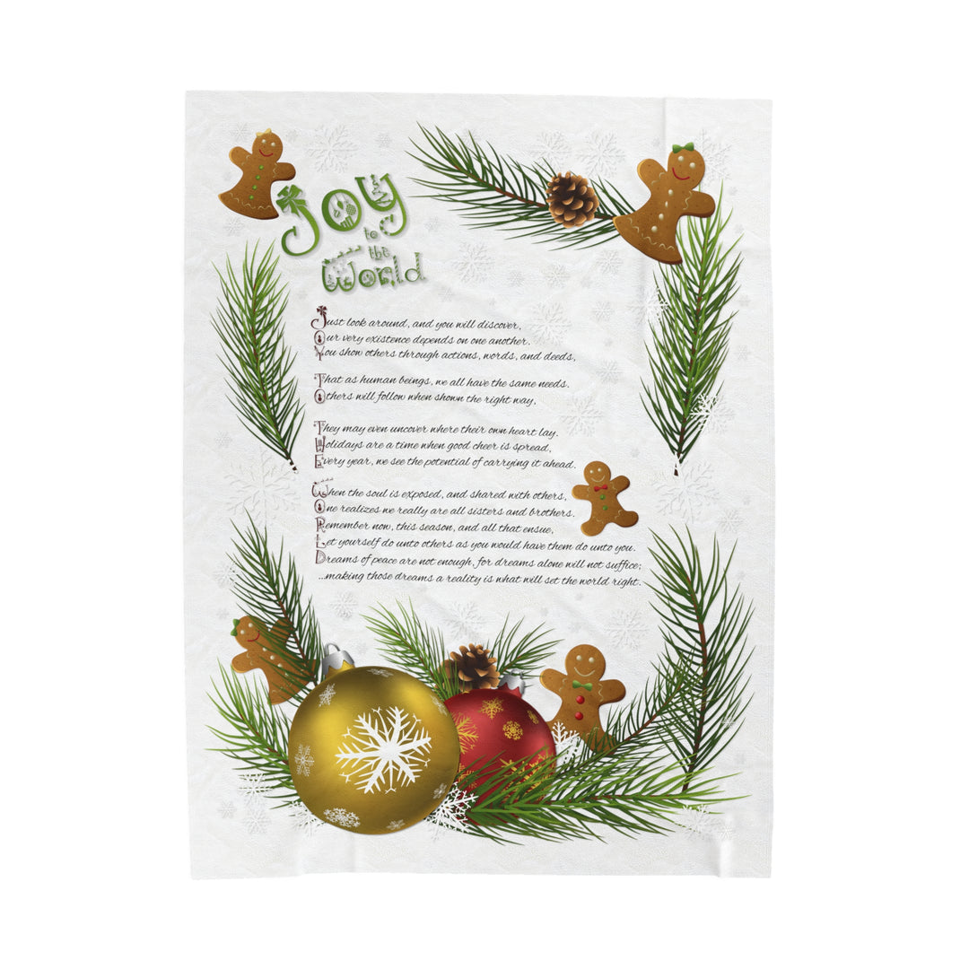 It's Just a Phrase Velveteen Plush Blanket - Gingerbread Design with Acrostic Poem "Joy to the World" - Gingerbread