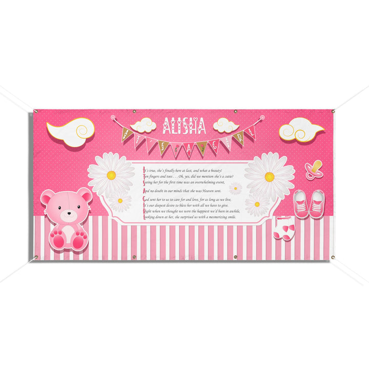 FIX SIZES! It's a Girl Poem Vinyl Banner - Pink Stripes - Personalized
