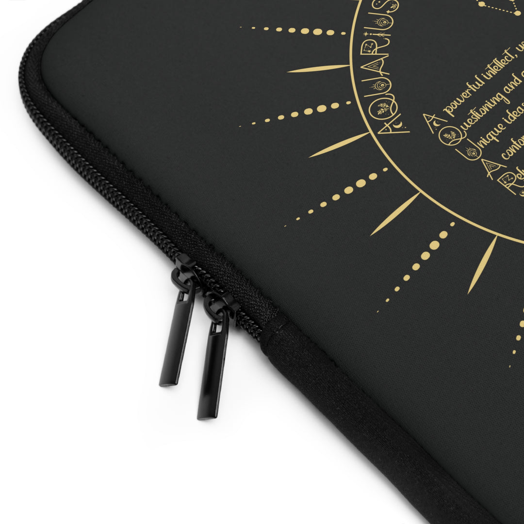 Aquarius Acrostic Poem Neoprene Laptop Sleeve - Solid Black Back