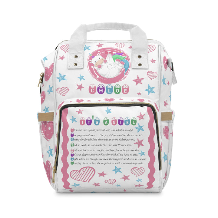 Baby Steps Multifunctional Diaper Backpack - "It's a Girl" - Baby Unicorn - Personalized