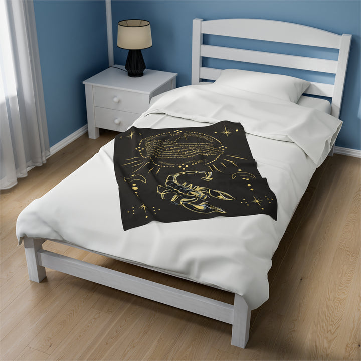 Written in the Stars Velveteen plush blanket with acrostic poem spelling out "Scorpio"