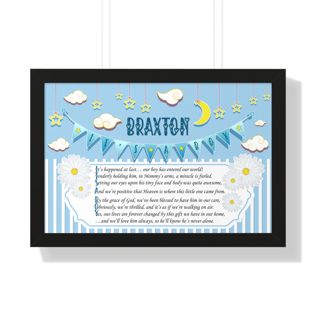 Baby Steps "It's a Boy" Framed Print Collection - Blue Stripes - Personalized