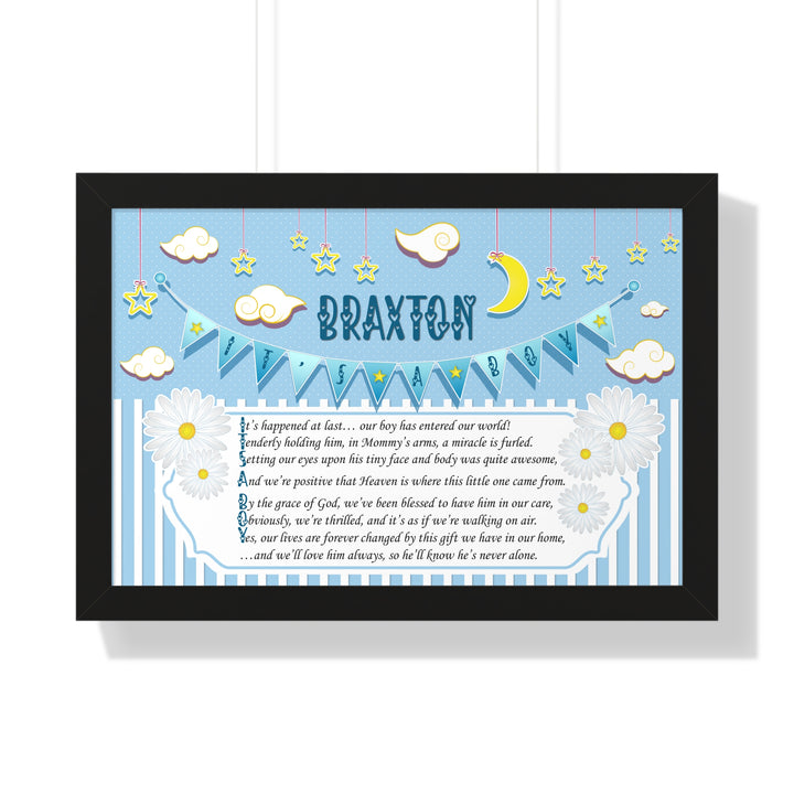 Baby Steps "It's a Boy" Framed Print Collection - Blue Stripes - Personalized