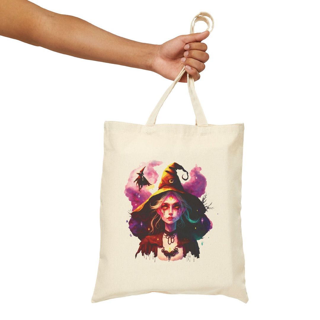 "Happy Halloween" Acrostic Poem Canvas Candy Tote Bag - Creepy Witch - No Personalization