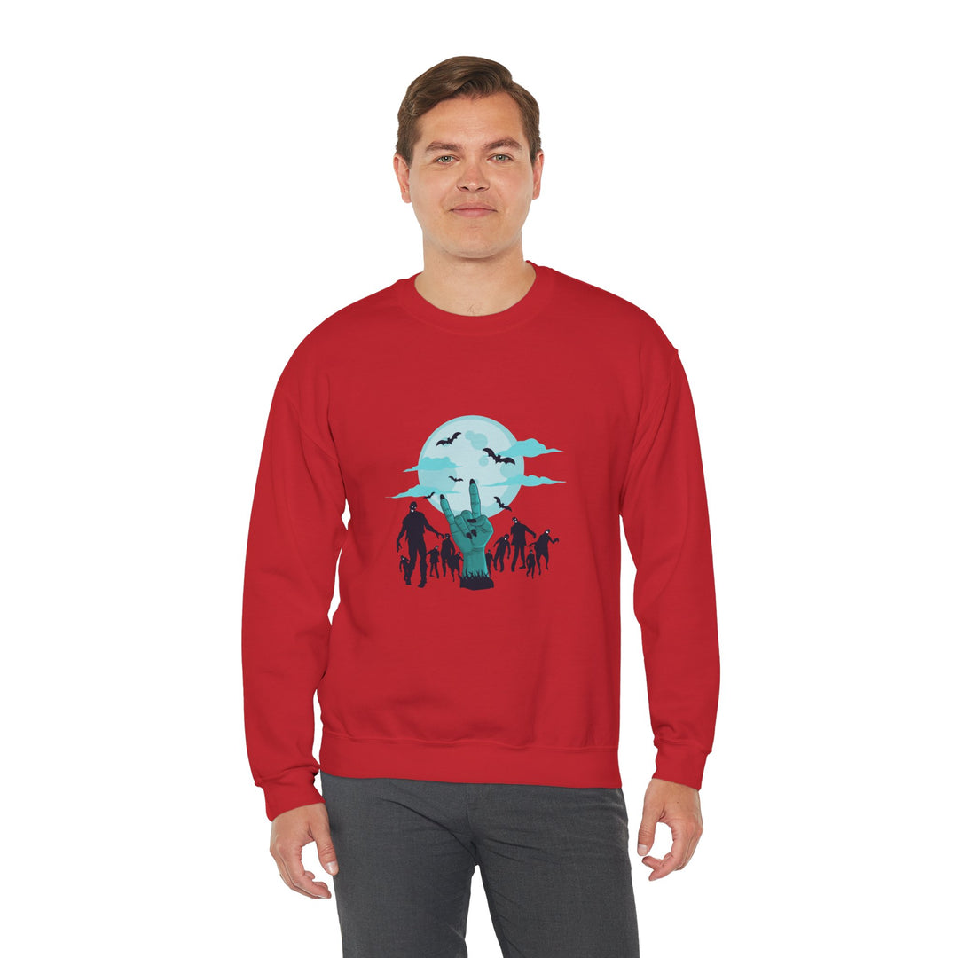 Happy Halloween Acrostic Poem Sweatshirt - "Rock On" Hand and Zombies