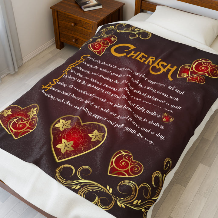 Cherish Acrostic Poem Velveteen Plush Blanket - Hearts