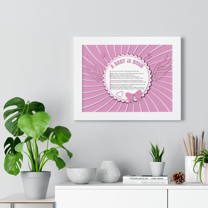 Baby Steps Acrostic Poem Framed Print "A Baby is Born" - Pink