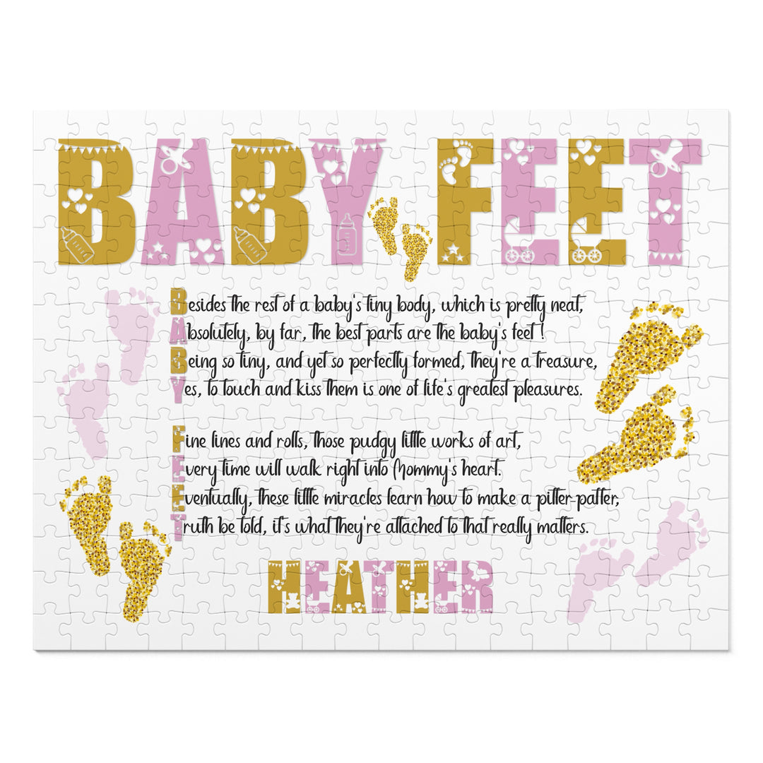 "Baby Feet" Acrostic Poem Jigsaw Puzzle - Pink and Gold - Personalized