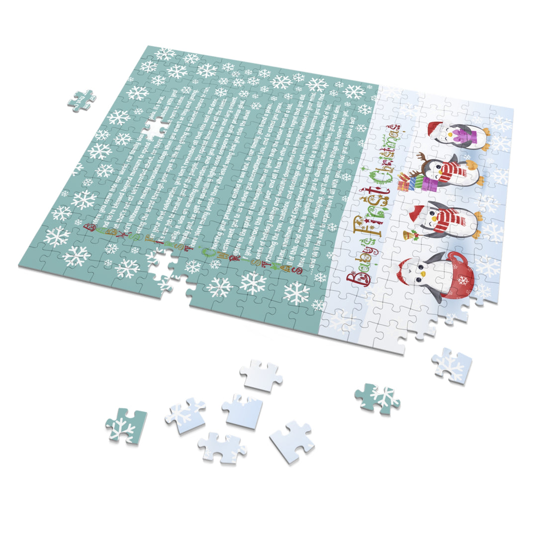 Baby's First Christmas Acrostic Poem Jigsaw Puzzle - Gingerbread - Penguins - Tin Box