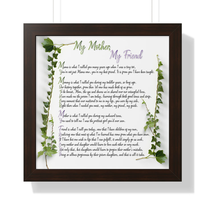 "My Mother, My Friend" Framed Acrostic Poem Print - Soft
