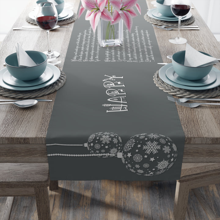 Happy Holidays Acrostic Poem Table Runner - Gray-Ornaments