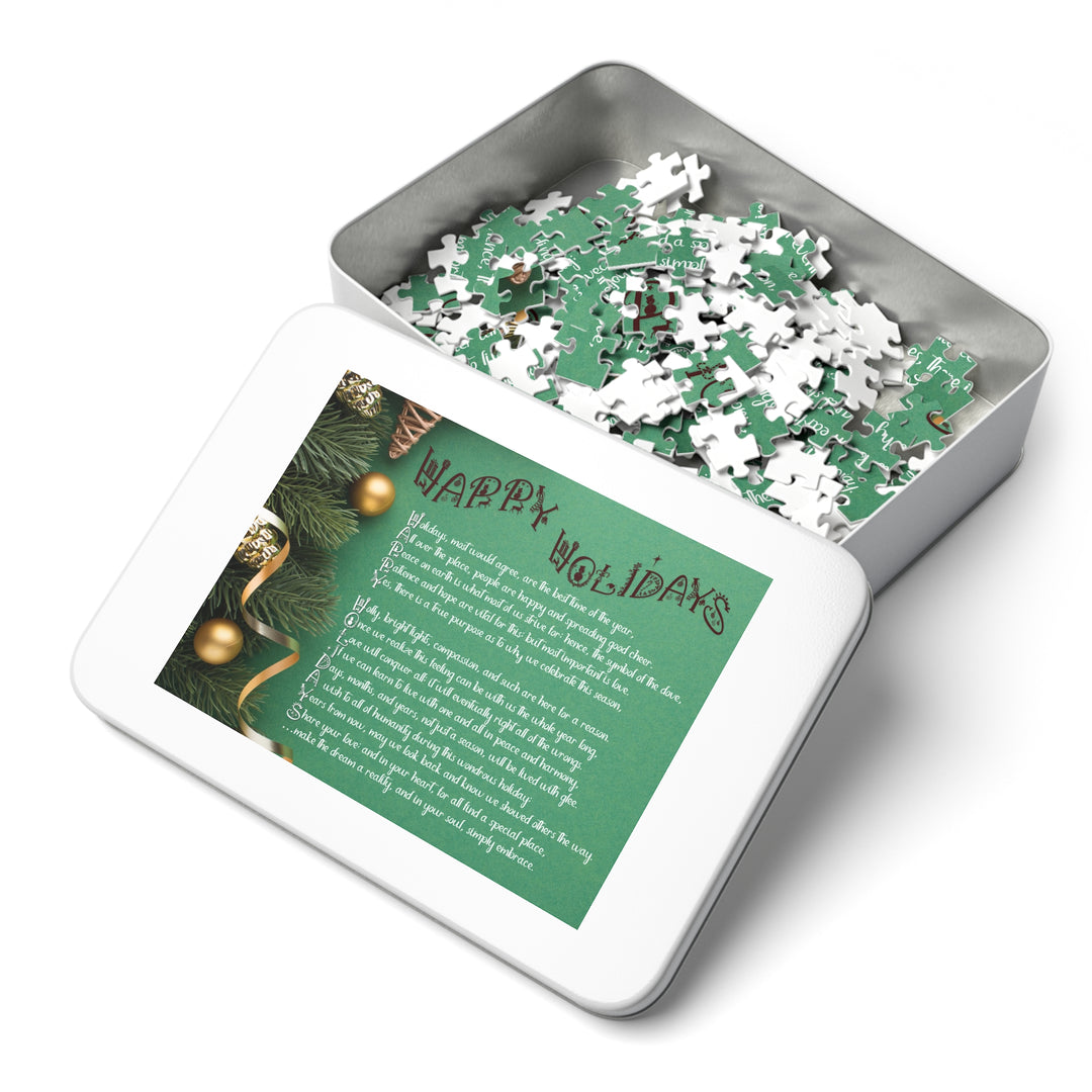 Happy Holidays Acrostic Poem Puzzle - Green Boho - Tin Box