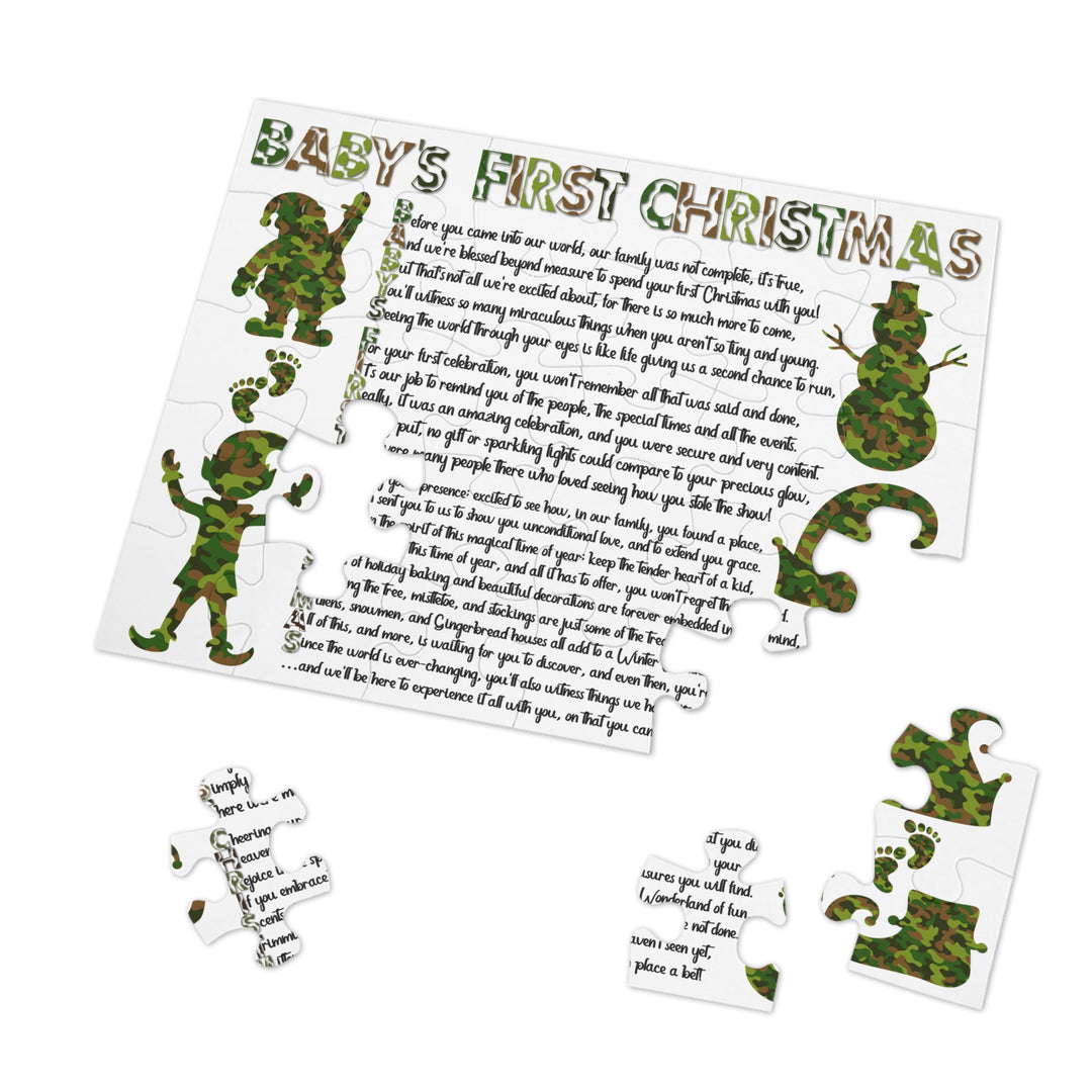 Baby's First Christmas Acrostic Poem Jigsaw Puzzle - Camo - Tin Box