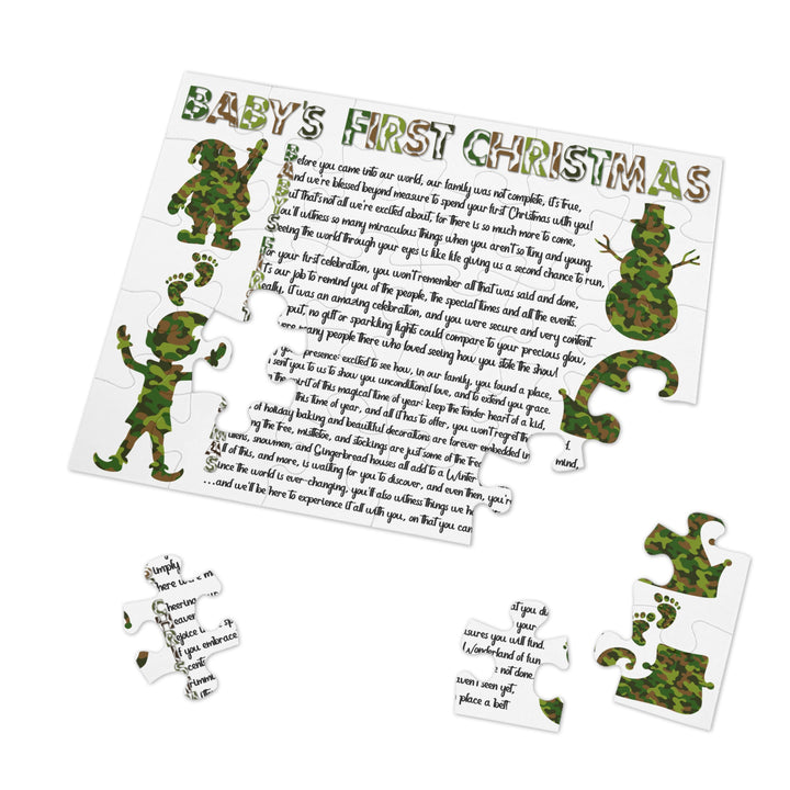 Baby's First Christmas Acrostic Poem Jigsaw Puzzle - Camo - Tin Box