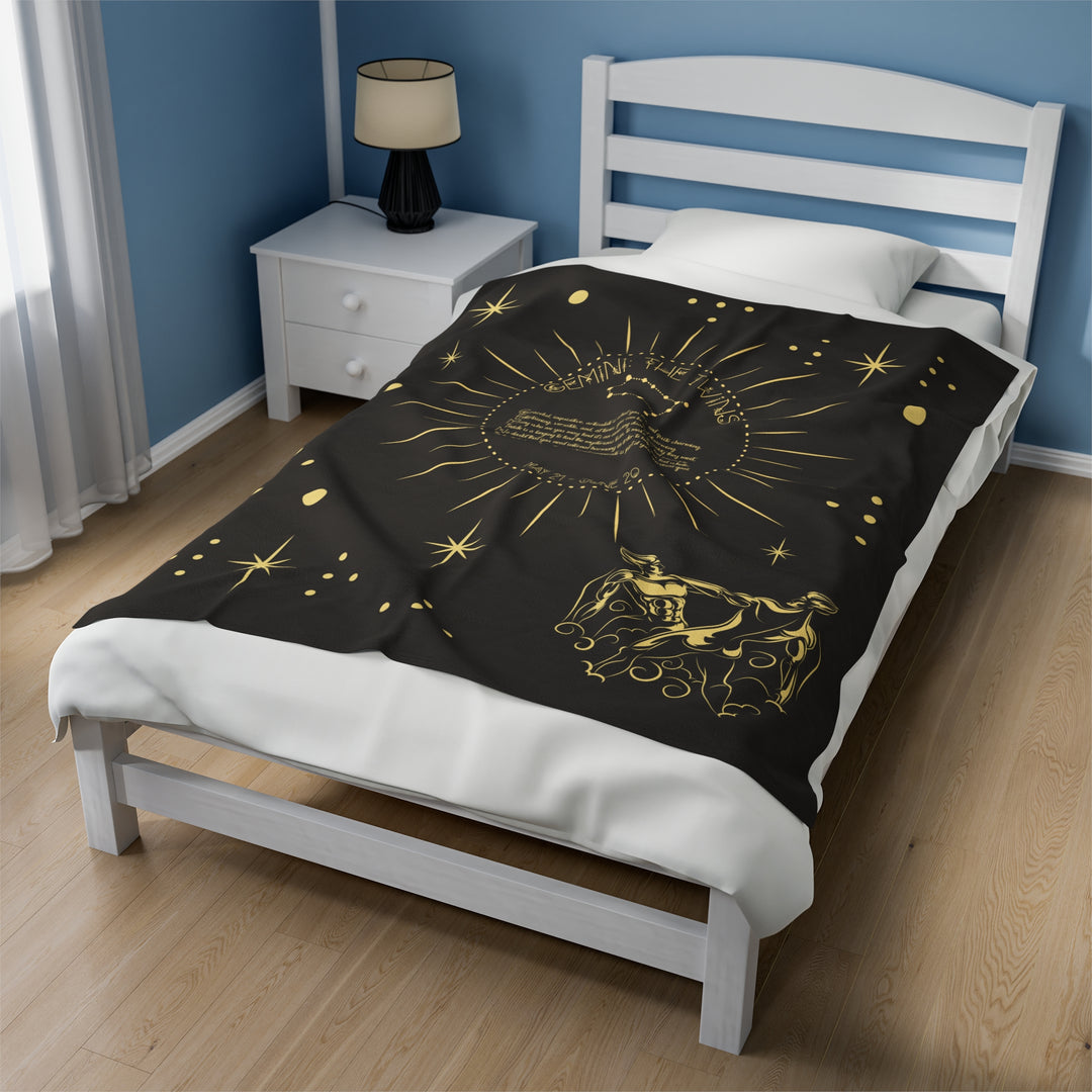 Written in the Stars Velveteen plush blanket with acrostic poem spelling out "Gemini"