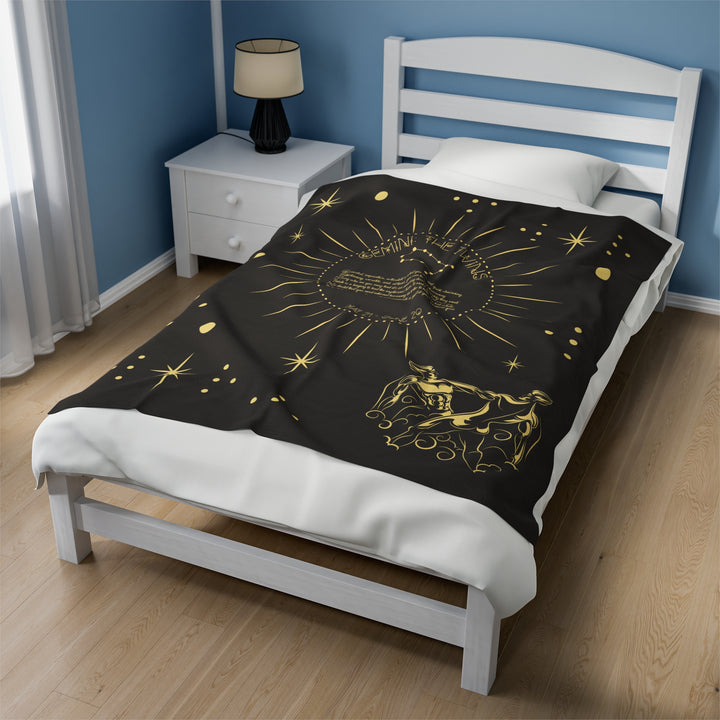 Written in the Stars Velveteen plush blanket with acrostic poem spelling out "Gemini"