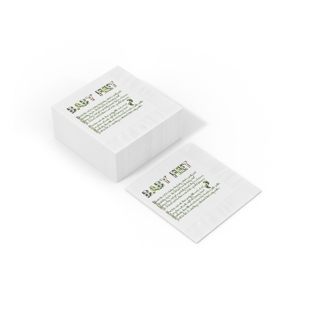 "Baby Feet" White Coined Napkins - Camo - No Personalization