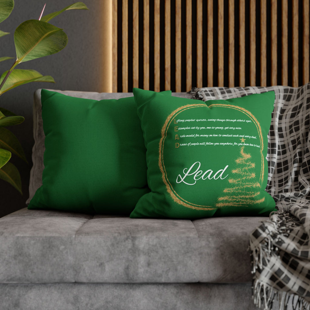 "Lead" Acrostic Poem Pillow Cover from "Learn, Lead, Believe" Collection - Green