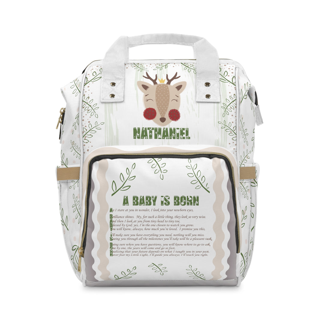 Baby Steps Multifunctional Diaper Backpack - "A Baby Is Born" - Deer - Personalized