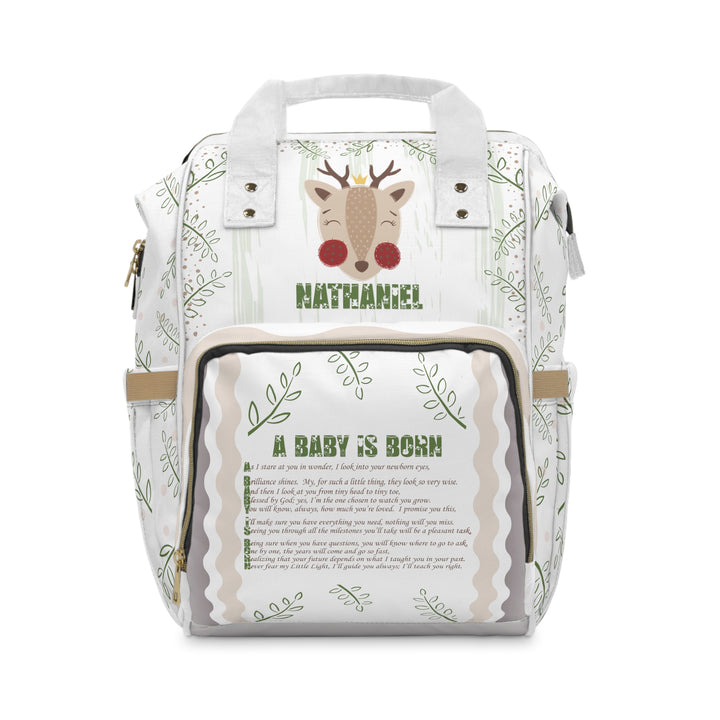 Baby Steps Multifunctional Diaper Backpack - "A Baby Is Born" - Deer - Personalized