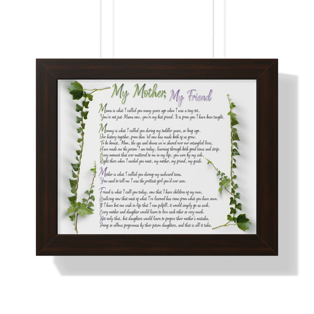"My Mother, My Friend" Framed Acrostic Poem Print - Soft
