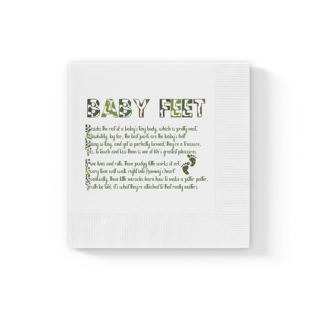 Baby Feet White Coined Napkins - Camo - No Personalization