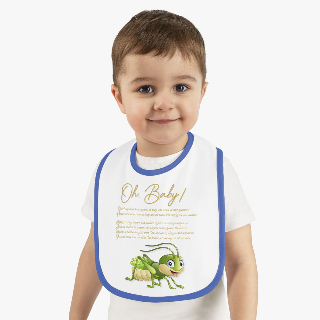 "Oh, Baby!" Acrostic Poem Contrast Trim Jersey Bib -Grasshopper