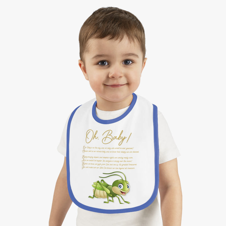 "Oh, Baby!" Acrostic Poem Contrast Trim Jersey Bib -Grasshopper