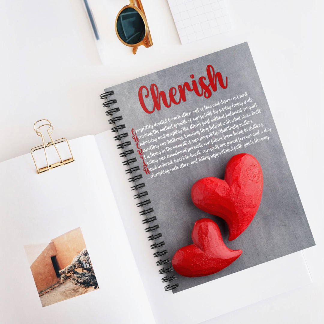 Cherish Acrostic Poem Spiral Notebook - Red Wooden Hearts